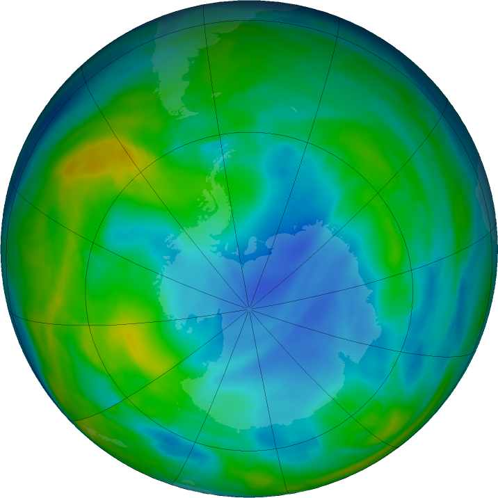 Antarctic ozone map for 07 June 2018